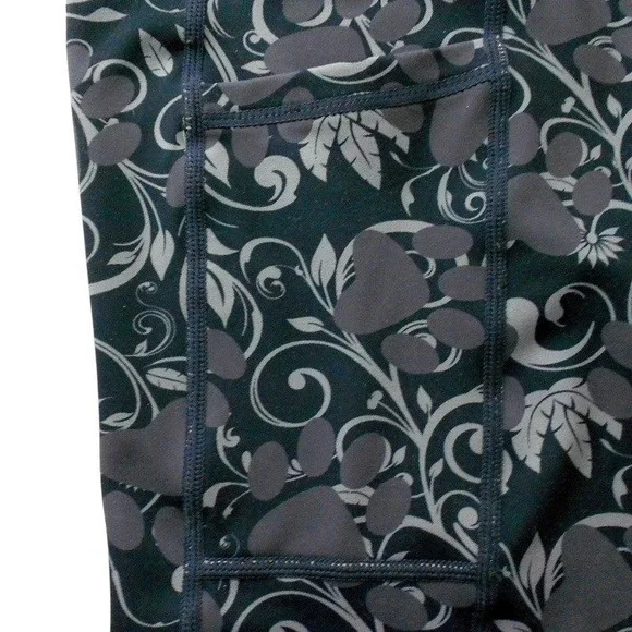 GreaterGood Leggings Womens Medium Gray Floral High Rise Paw Print Side Pockets - Picture 12 of 12